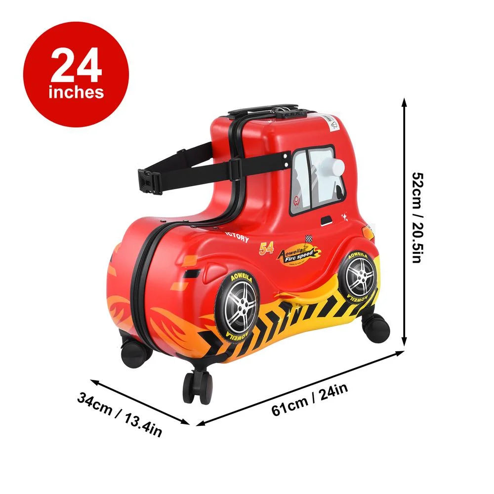 WZTO Toddler Ride on Suitcase 24 in Red Car Ride-On Trolley Case with Wheels Cabin Luggage with Safety Belt Cute Hardside Kids Suitcase for Airplane Travel smart