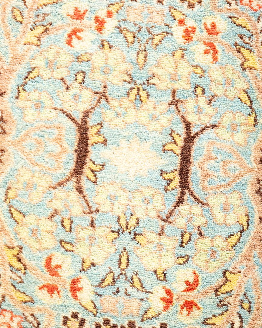 One of a Kind Hand Made Mogul Oriental Wool Area Rug Light Blue Runner