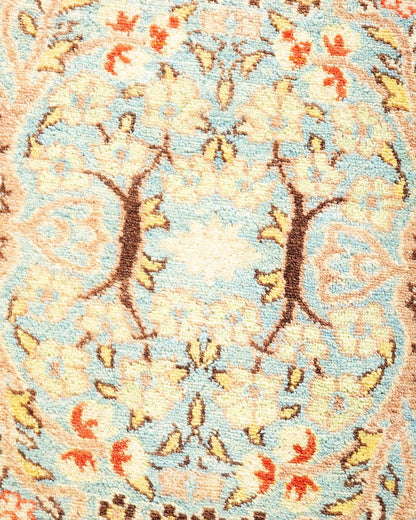 One of a Kind Hand Made Mogul Oriental Wool Area Rug Light Blue Runner