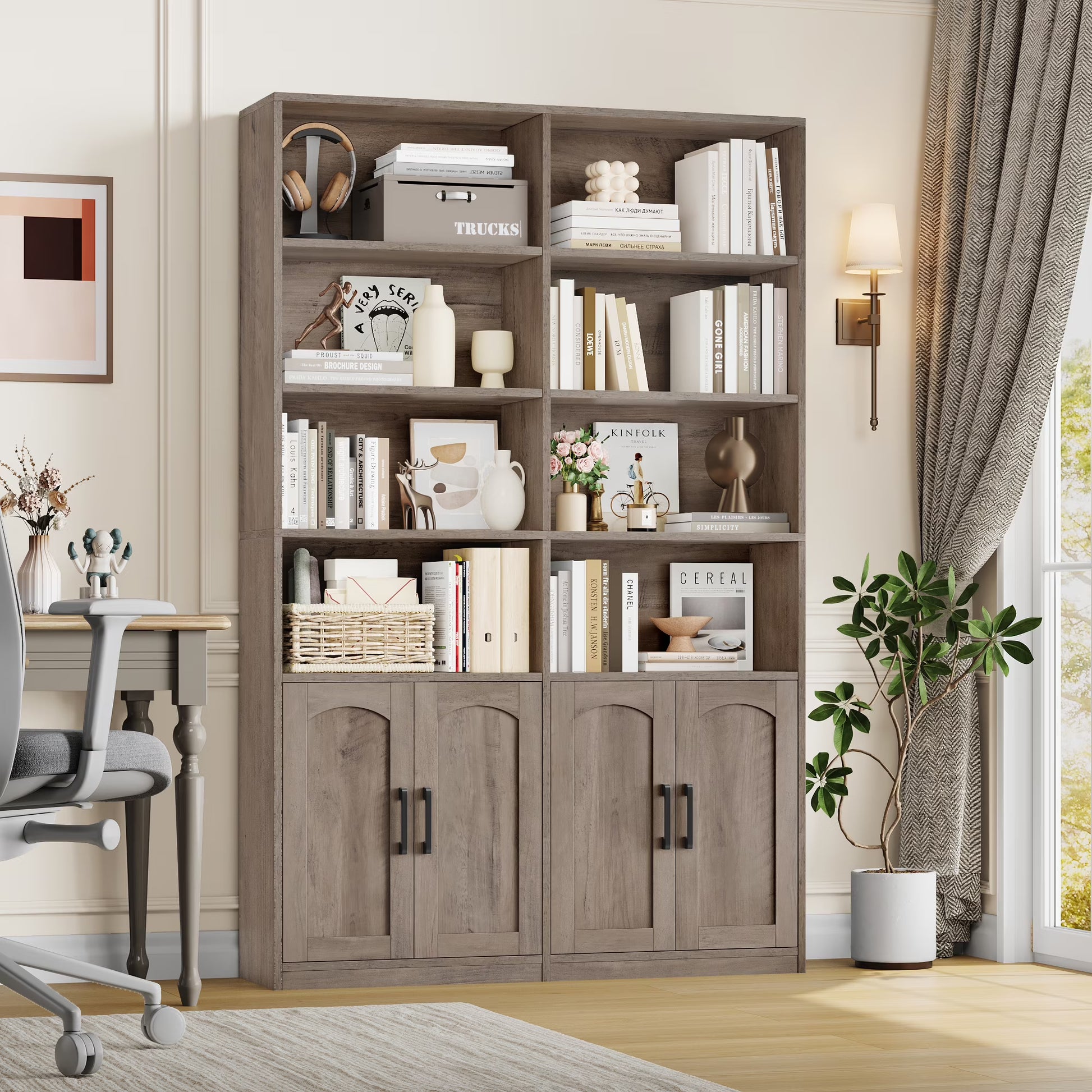 Homfa 73° Tall Bookcases with Doors, 8 Cubes 6-Tier Double Row Bookshelf, White Bookcase for Living Room Home Office