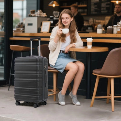 HIFINE TOURIST 20"/24"/28" 3 pcs/set in ABS Spinner Wheel Luggage, Carry on Suitcase, Matching Color, TSA Combination Lock (Blue+Purple)