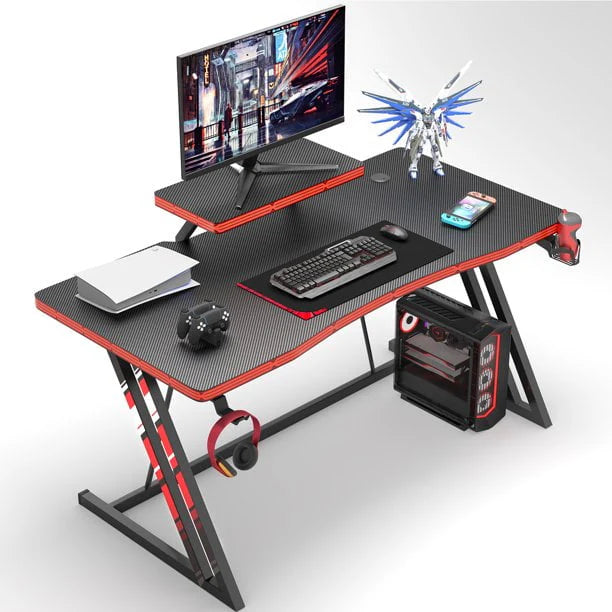 LACOO 47.2-Inch Gaming Desk Home Office Desk Modern Style Writing Table with Cup Holder Headphone Hook, Black