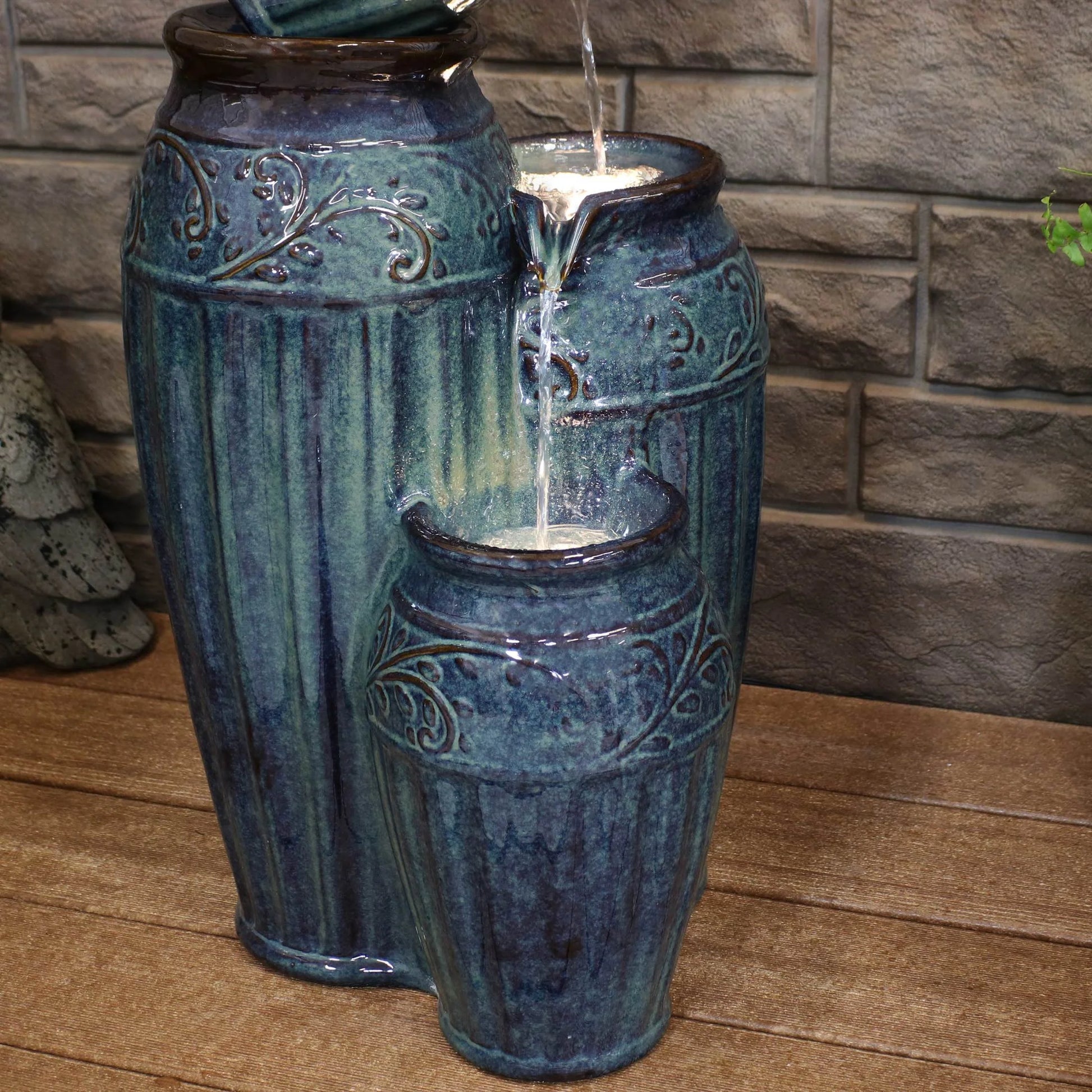 Sunnydaze Tour de Vase Ceramic Outdoor Water Fountain with Light