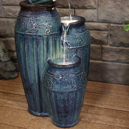 Sunnydaze Tour de Vase Ceramic Outdoor Water Fountain with Light