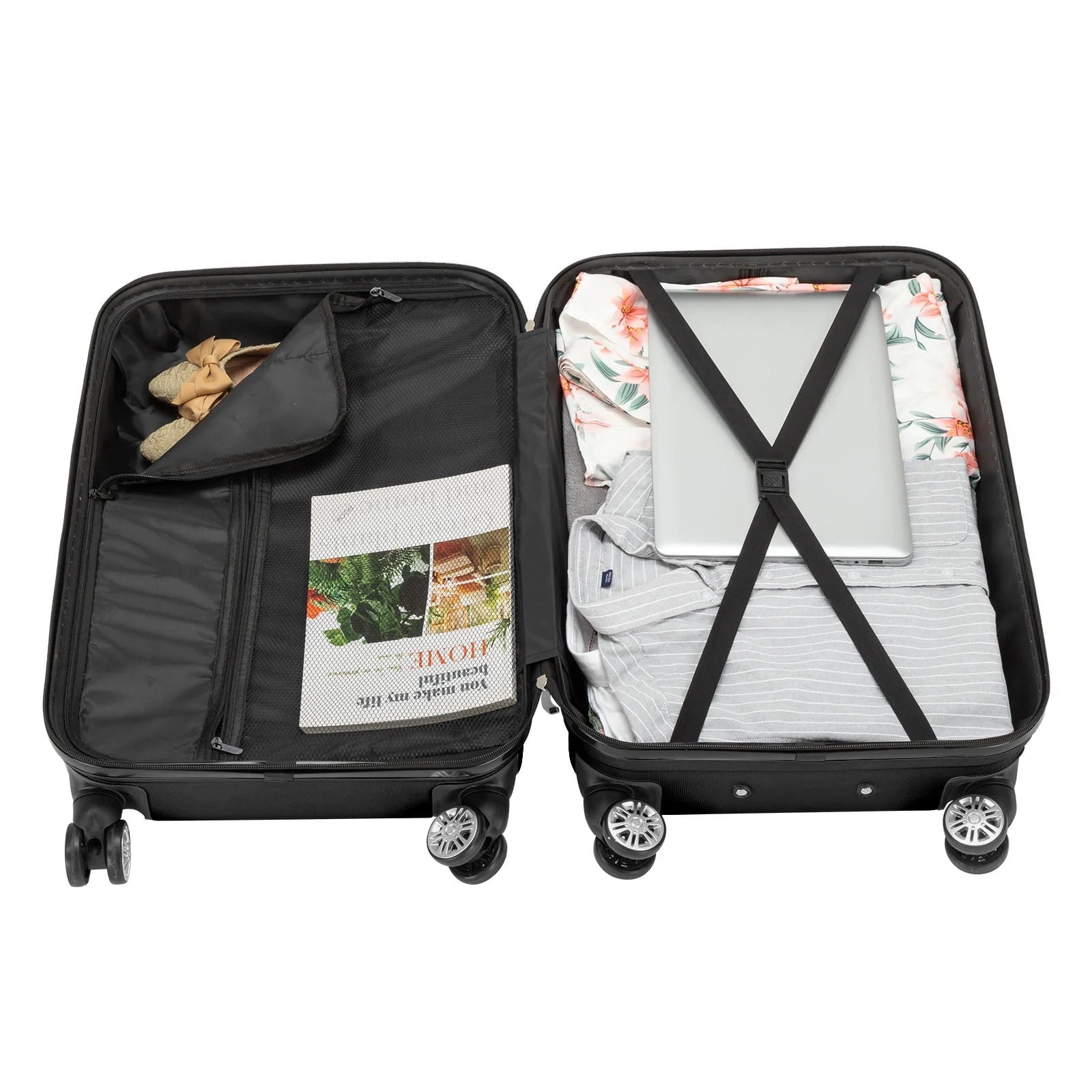 Zimtown 4 Piece Luggage Set, ABS Hard Shell Suitcase Luggage Sets Double Wheels with TSA Lock, Black