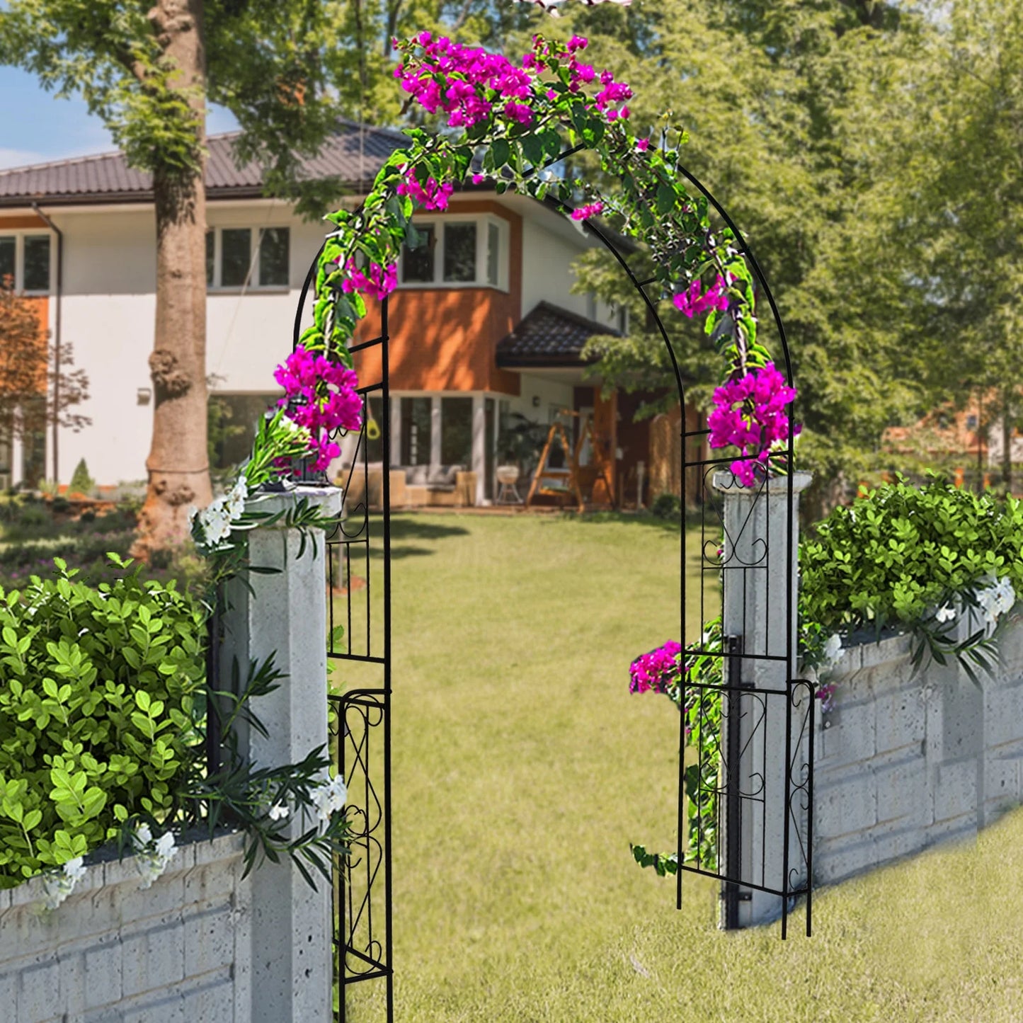 Buytoshop 55''W x 94.5''H Metal Garden Arch, Garden Arbor Trellis for Climbing Plants Support,Black