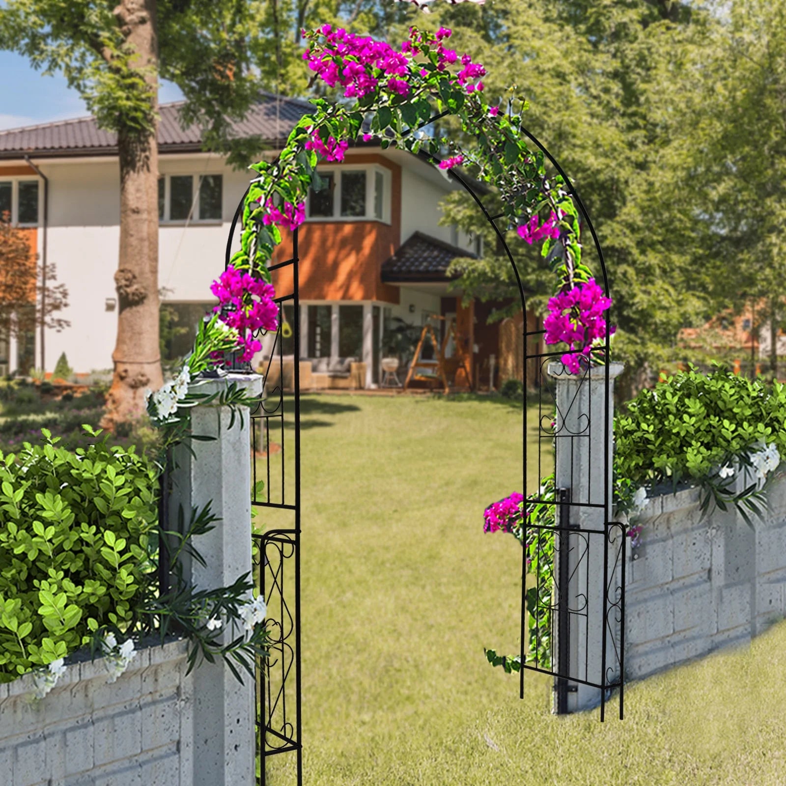 Buytoshop 55''W x 94.5''H Metal Garden Arch, Garden Arbor Trellis for Climbing Plants Support,Black