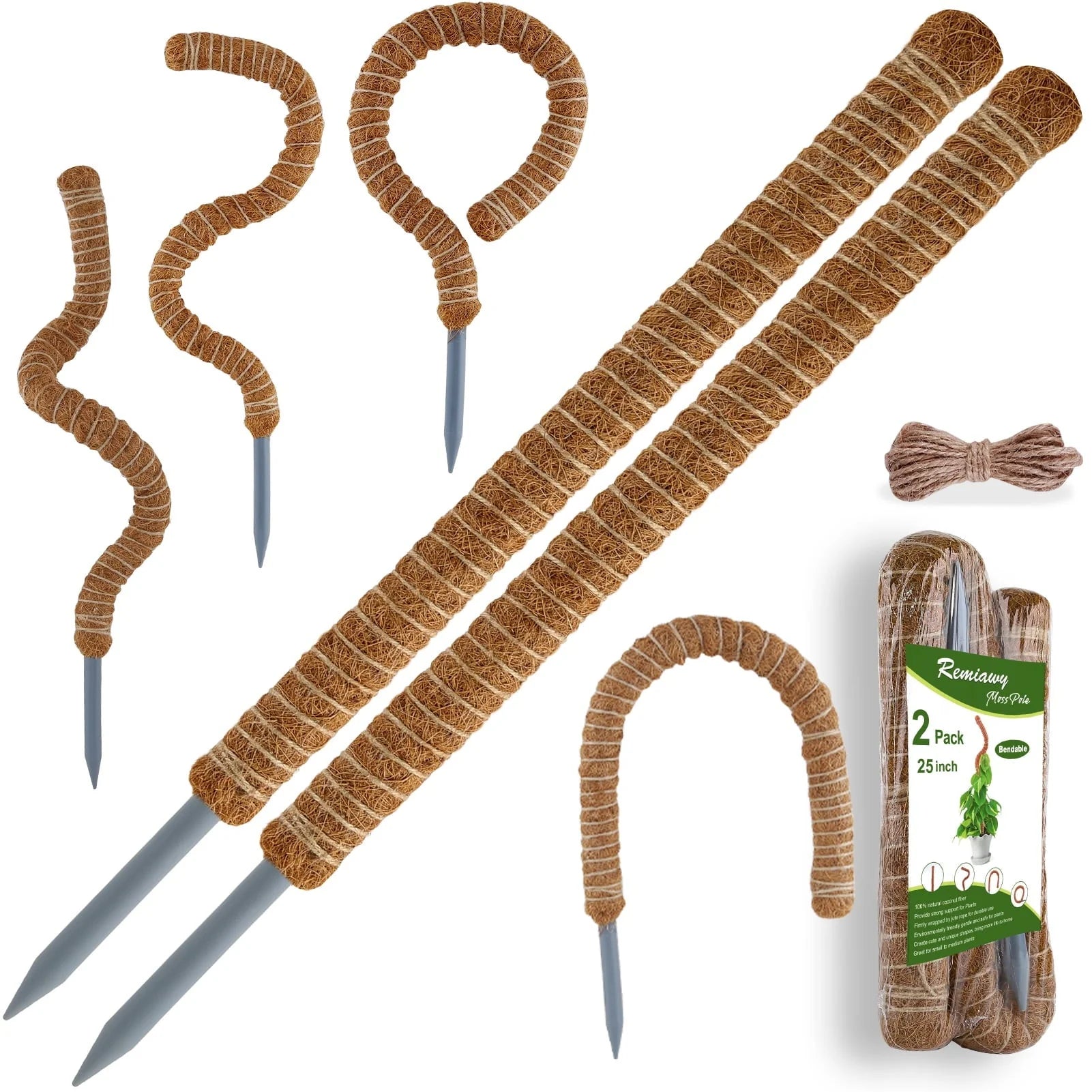 Moss Pole for Plants Monstera, 50 Inch Bendable Moss Pole for Climbing Plants, 2 Pack 25 Inch Coir Totem Pole for Monstera Plant Support Indoor