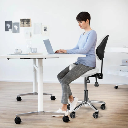 Ergonomic Swivel Saddle Chair with Footrest, Adjustable Rolling Stool for Home Offices, Kitchen Workspaces, and Drafting Stations(White)