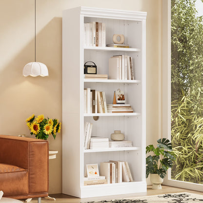 Harper & Bright Designs Tall Wood Bookcase with Light Strip, 5 Tier Bookshelves with Adjustable Shelves, Free Standing Storage Organizer for Home Office, Beige+Cream, Beige+Yellow