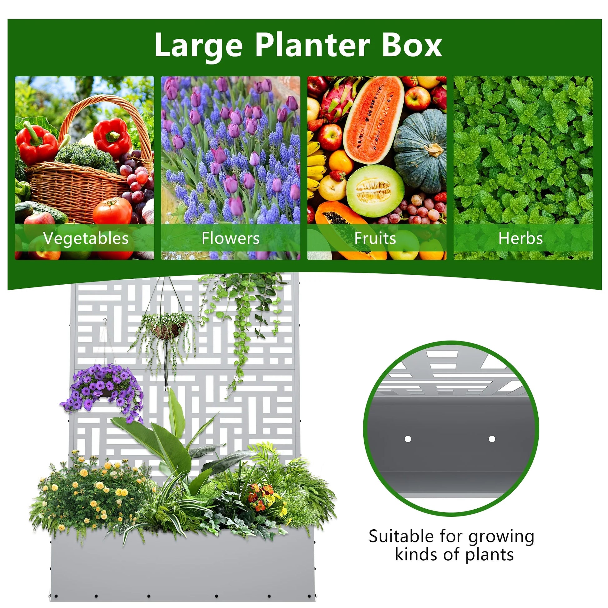 FOOWIN 71'' H Metal Planter with Trellis, Outdoor Raised Garden Bed for Climbing Plants, Trellis Planter Box with Drainage Hole, Black