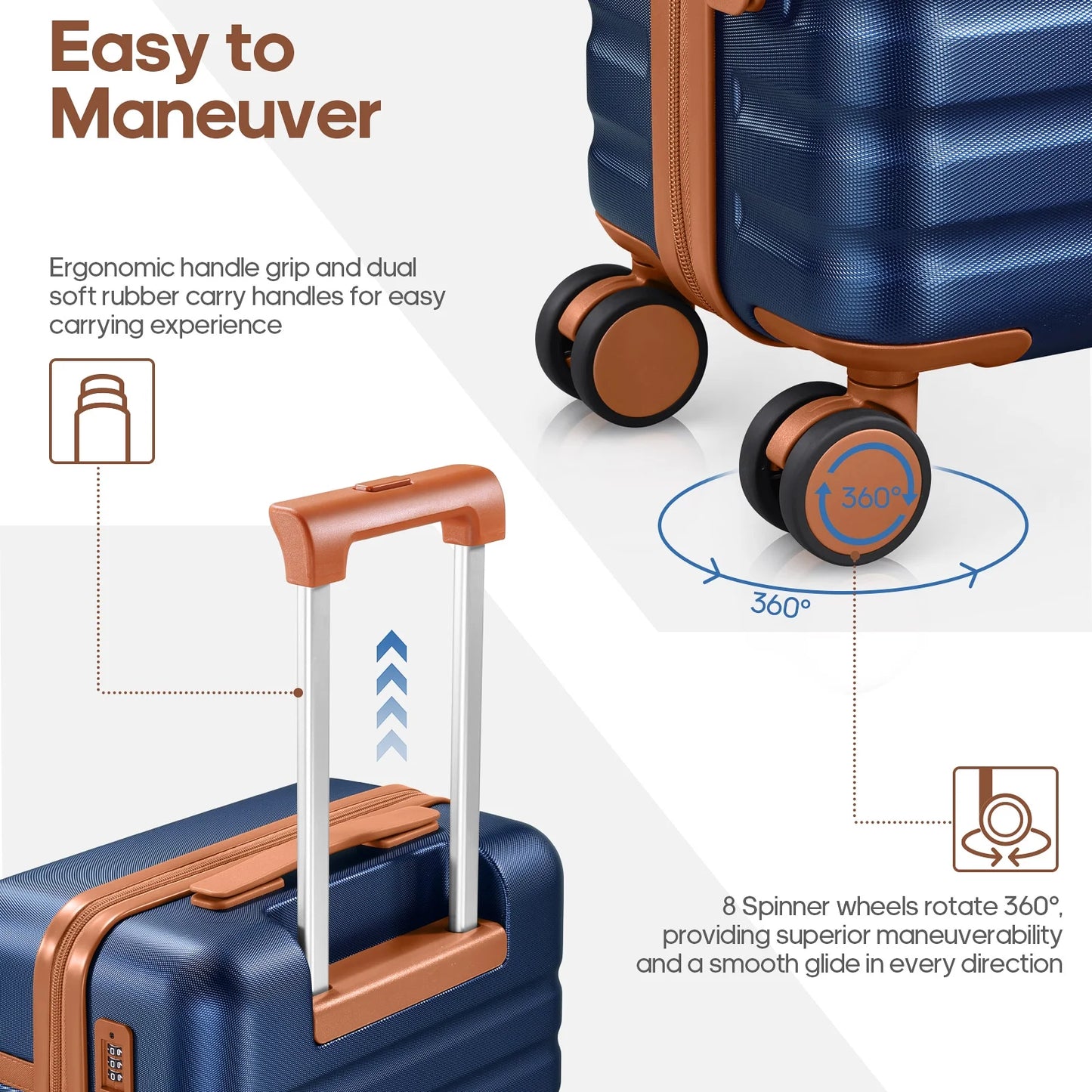 UKEIN Luggage Sets 3 Piece, Carry On Luggage with Wheels, 20 Inch Hardshell Suitcase with TSA Lock, 100% PC Carry On Suitcases Airline Approved With Travel Backpack for Men Women