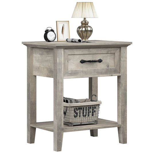 Amyove Square Nightstand, Bedside Table End Table for Bedroom Nursery Living Room, End Table with Storage Drawer, Easy Assembly, Grey