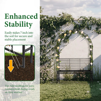 Garden Arch with 2-Person Bench, Heavy Duty Metal Garden Arbor Archway Trellis for Climbing Plants, Outdoor Wedding Arches Patio Trellis Pergola for Ceremony Party Lawn Backyard