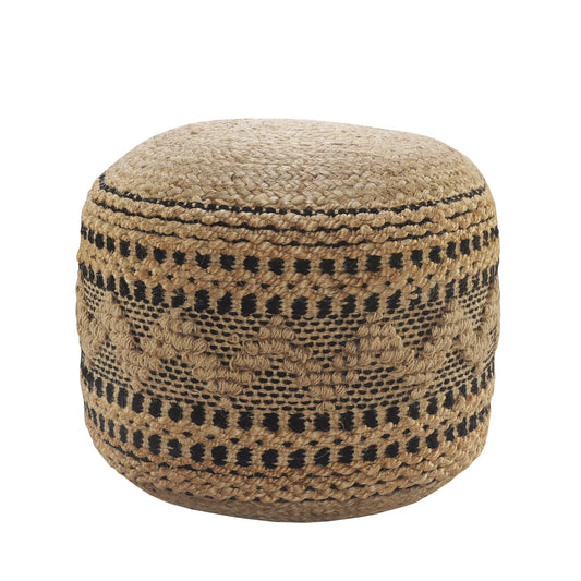 Laddha Home Designs 18" Tan and Black Chevron Handcrafted Round Pouf Ottoman