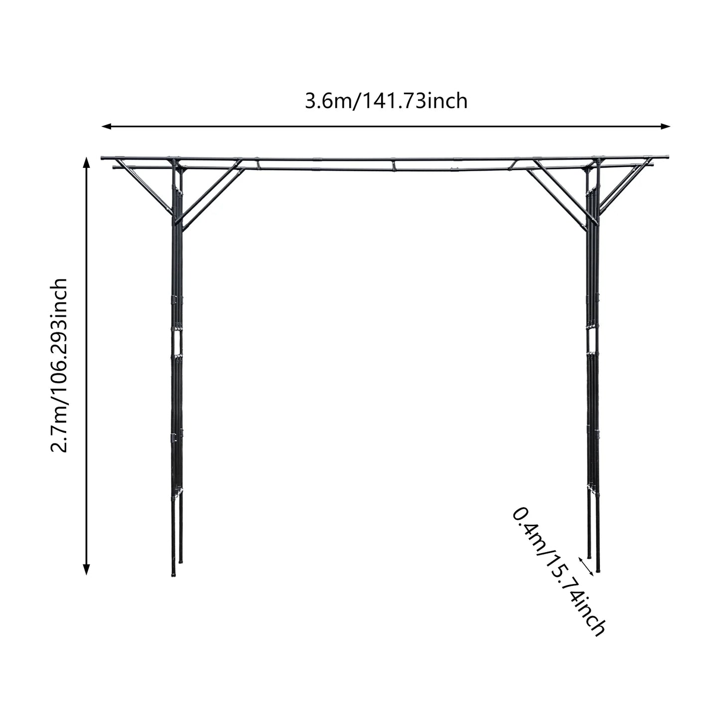 Black Garden Trellis Supersize Flattop Garden Arch for Wedding,141.7" L x 106" H Garden Arch Arbor Trellis for Climbing Plants Outdoor,Galvanized Steel Pipe Coated with Plastic