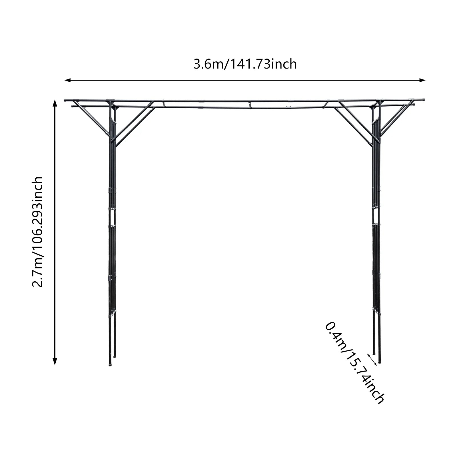 Black Garden Trellis Supersize Flattop Garden Arch for Wedding,141.7" L x 106" H Garden Arch Arbor Trellis for Climbing Plants Outdoor,Galvanized Steel Pipe Coated with Plastic
