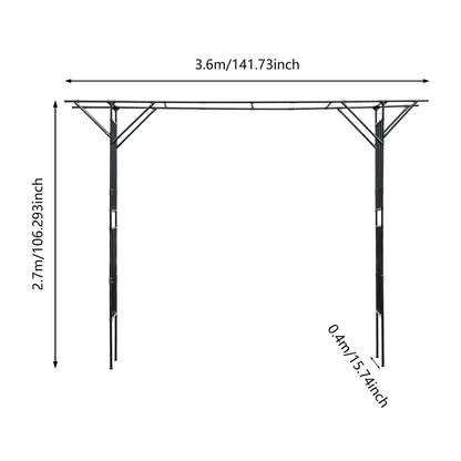 Black Garden Trellis Supersize Flattop Garden Arch for Wedding,141.7" L x 106" H Garden Arch Arbor Trellis for Climbing Plants Outdoor,Galvanized Steel Pipe Coated with Plastic