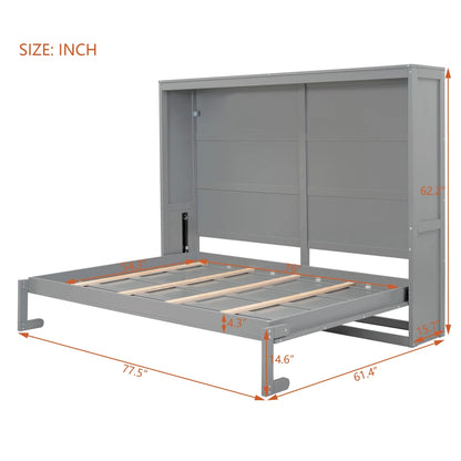 Harper & Bright Designs Full Size Murphy Bed Space-Saving Foldable Wooden Wall Bed with a Shelf for Guest Room Home Office, Gray
