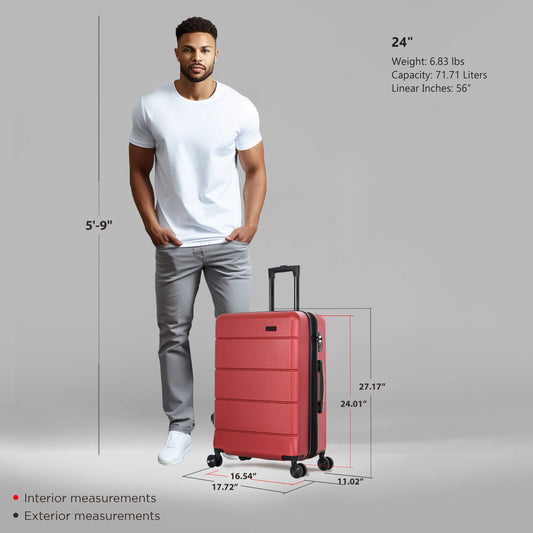 InUSA Elysian 24" Hardside Lightweight Luggage with Spinner Wheels, Handle, and Trolley, Wine