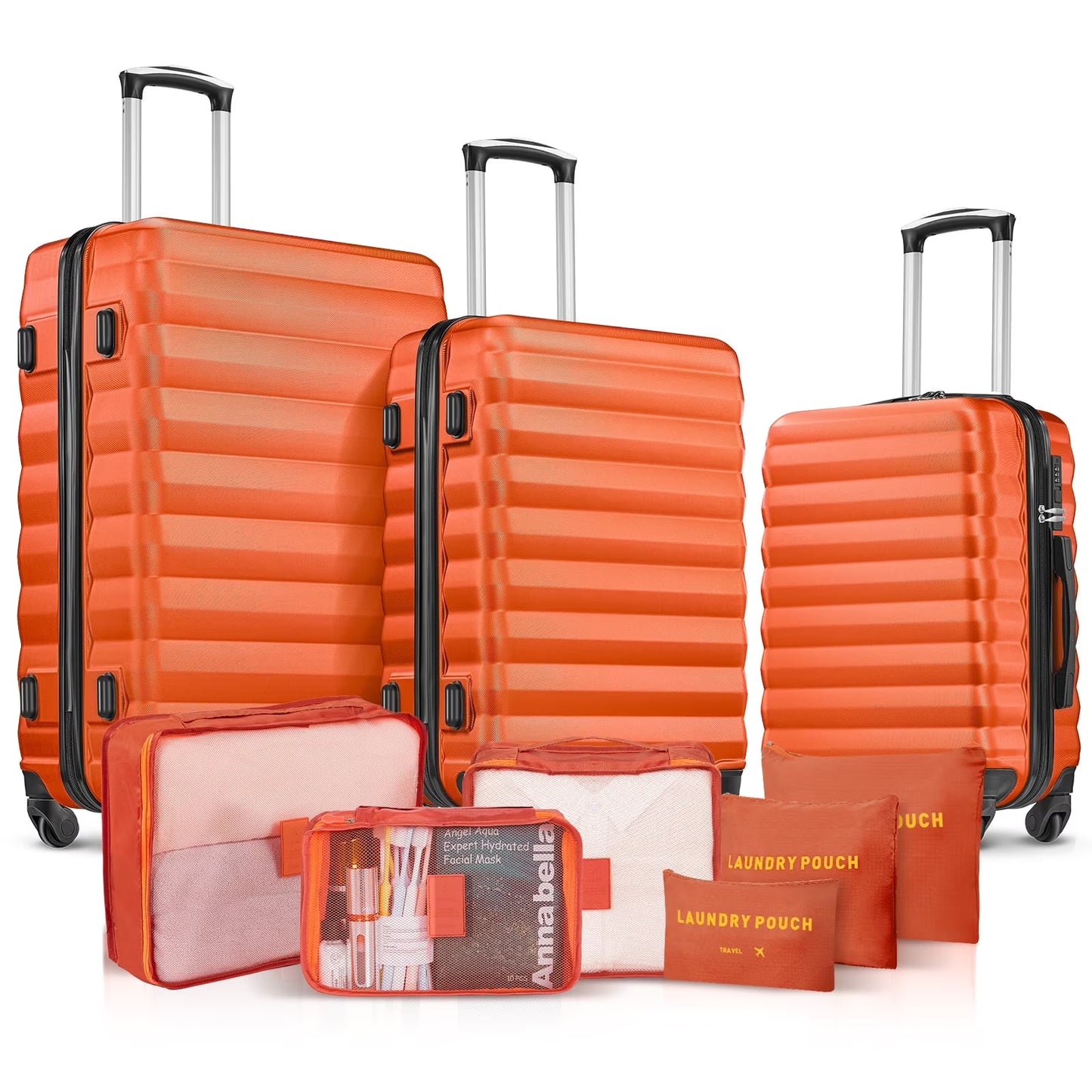9 Piece Luggage Sets, Hard 20 24 28 inch Luggage with 6 Pieces Organize Bags Travel Suitcases Sets with Wheels, Rose
