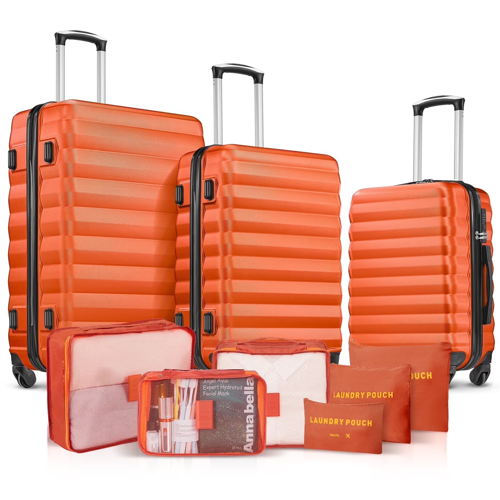 9 Piece Luggage Sets, Hard 20 24 28 inch Luggage with 6 Pieces Organize Bags Travel Suitcases Sets with Wheels, Rose