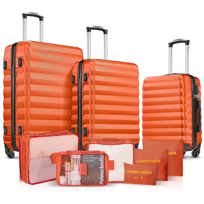 9 Piece Luggage Sets, Hard 20 24 28 inch Luggage with 6 Pieces Organize Bags Travel Suitcases Sets with Wheels, Rose