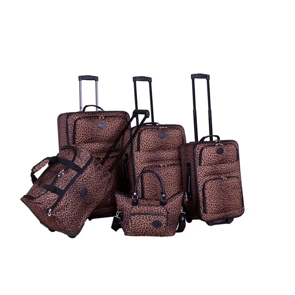 Pemberly Row Traditional Polyester 5-Piece Luggage Set in Leopard