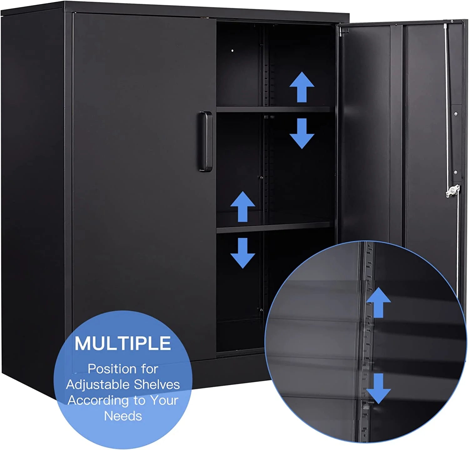 Metal Garage Storage Cabinet with 2 Doors and 2 Adjustable Shelves - 35.5" Steel Lockable File Locking Counter Cabinet for Home Office,Gym,SchoolBlack