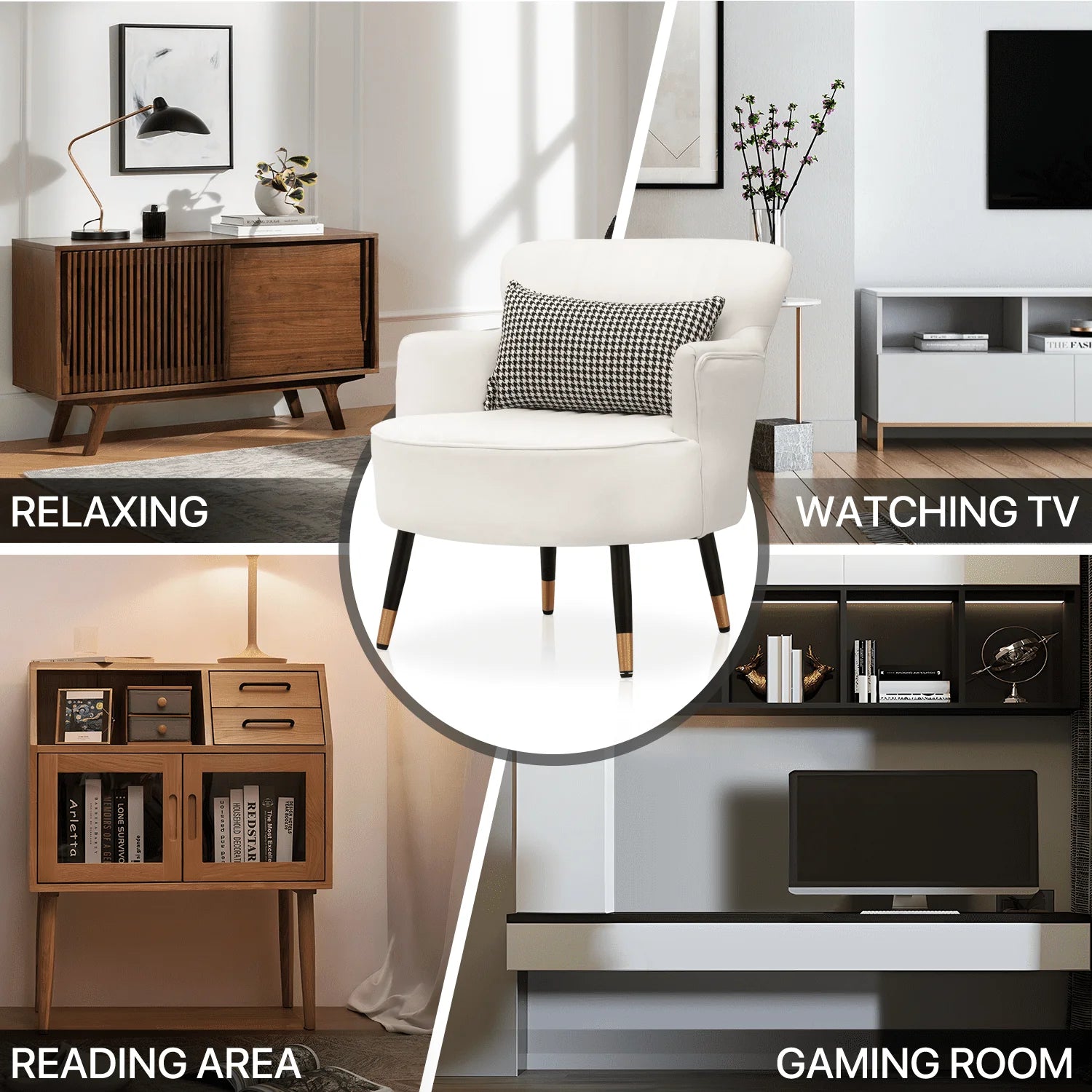 MoNiBloom Accent Chair, Modern Armchair with Wing Back and Cushion, Soft Padded Single Sofa for Living Room/Home Office/Bedroom, White