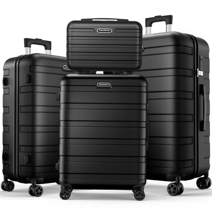 11Pcs Luggage Sets, ABS Hardshell Suitcase w/Dual 360° Spinner Wheels & TSA Lock, Lightweight Durable Hardside Carry on Luggage for Travel, Deep Black