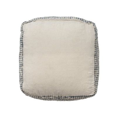 Ox Bay Shiela Square Ivory/Blue Distressed Indoor Pouf Ottoman, 18"H x 18"W