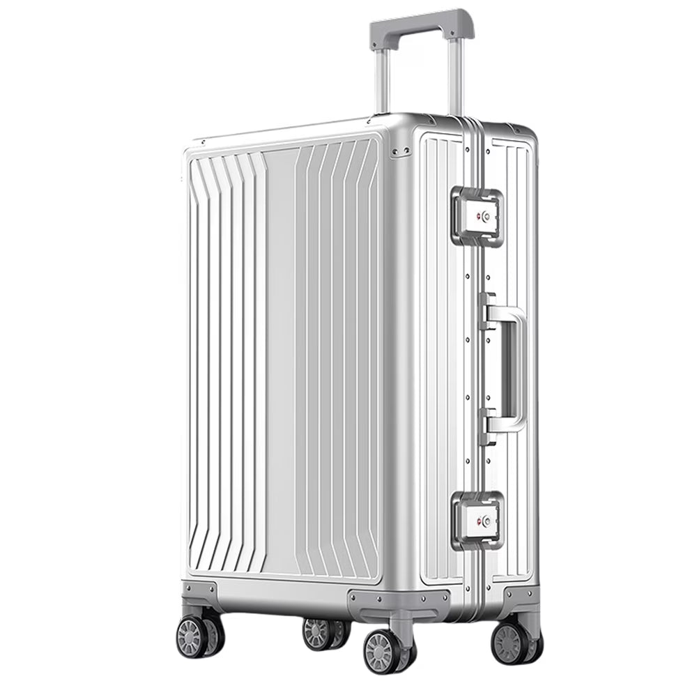 All Aluminum Magnesium Hardshell Carry on Luggage with Wheels, Modern Zipperless Hardshell Checked Luggage with TSA Lock, Airline Approved Metal Suitcase Travel Metal Rolling Luggage