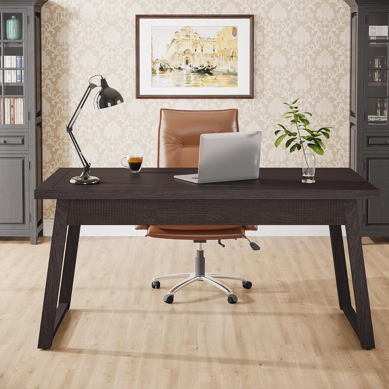 Executive Desk, 55 Inches Solid Wood Computer Desk with Drawer for Home Office