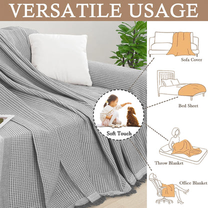 HDCAXKJ Washable L Shape Sofa Covers Reversible Sectional Couch Covers Corner Sofa Slipcovers Blankets Sofa Cover for Living Room Home Decor,91"x252",Gray