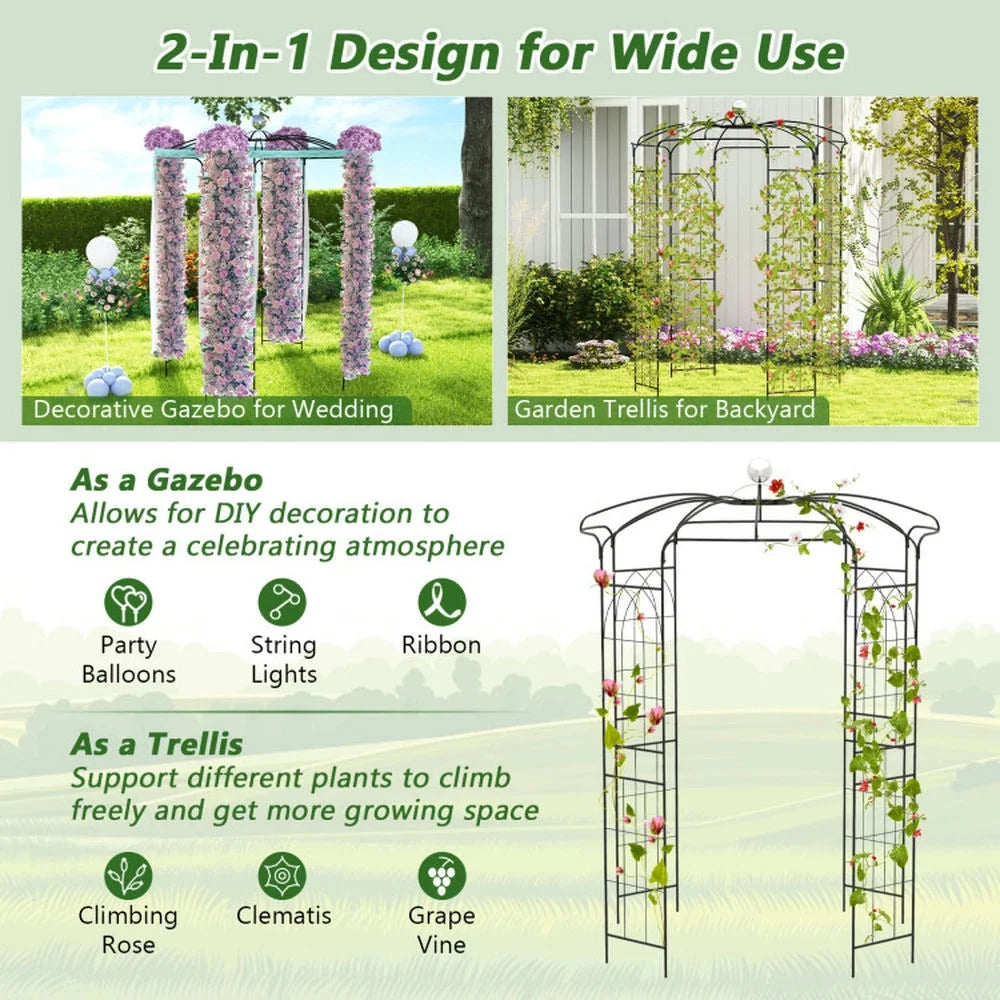 Canddidliike 2-In-1 Gazebo Trellis, French Style Arch, Birdcage Shape Gazebo for Climbing Plants and Wedding Ceremony Decoration, Black