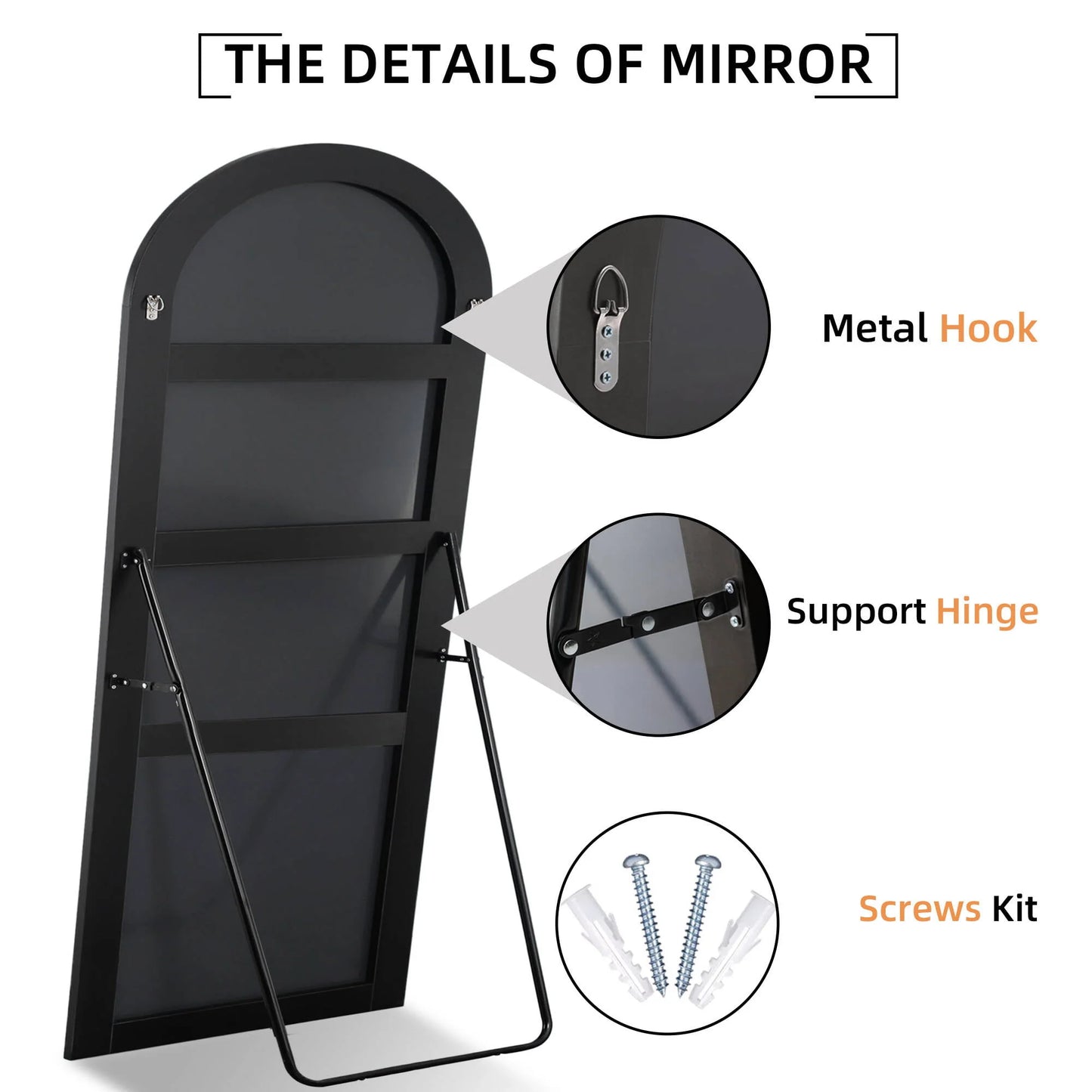 Ufurpie 71"×32" Large Full Length Mirror,Arch Mirror,Floor Mirror with Stand,for Bedroom Living Room Dressing Room,Black