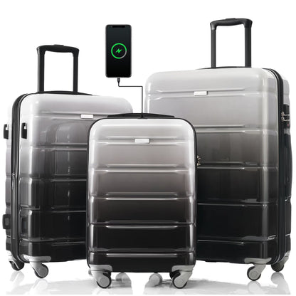 PAPROOS 3-Piece Luggage Set (20''/24''/28''), Hardshell Lightweight Suitcase with USB Port and Side Hooks, Travel Luggage with TSA-Lock, Hardside Rolling Luggage for School, Travel, Pink