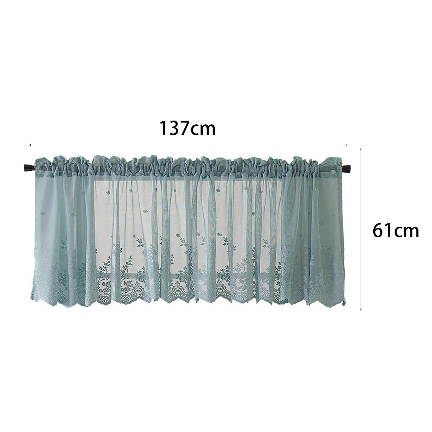 Yesbay Window Curtain Short Kitchen Valance Drape Polyester Lace Flower Pattern Balcony Curtain for Home,White