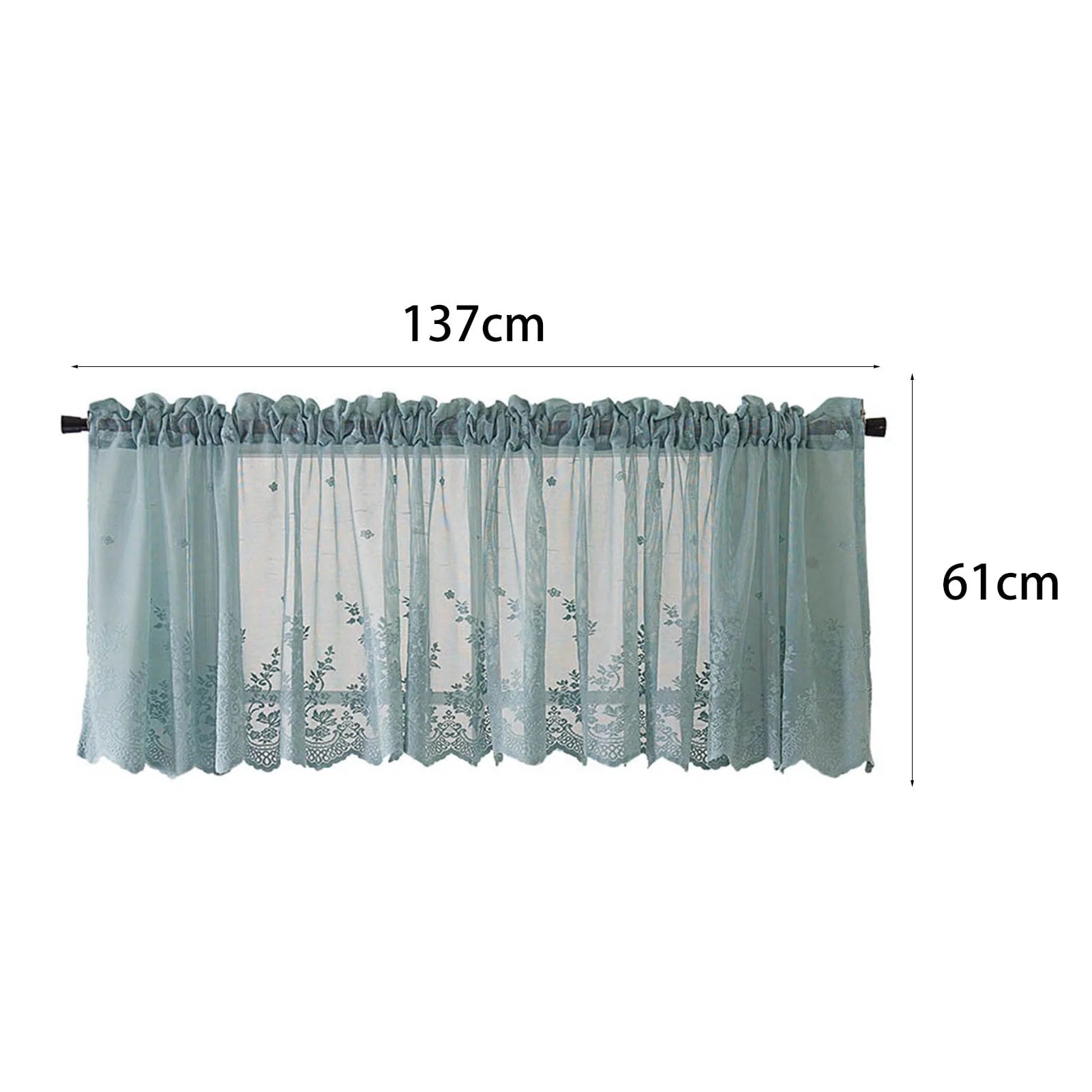 Yesbay Window Curtain Short Kitchen Valance Drape Polyester Lace Flower Pattern Balcony Curtain for Home,White