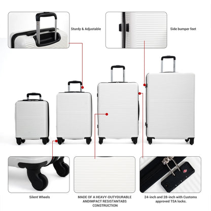 Tripcomp 7-Piece Hardside Luggage Set with TSA Lock Lightweight ABS+PC Suitcase (16/20/24/28 Inch) with 360° Silent Spinner Wheels, Duffel Bag and 2 Packing Cubes (White)