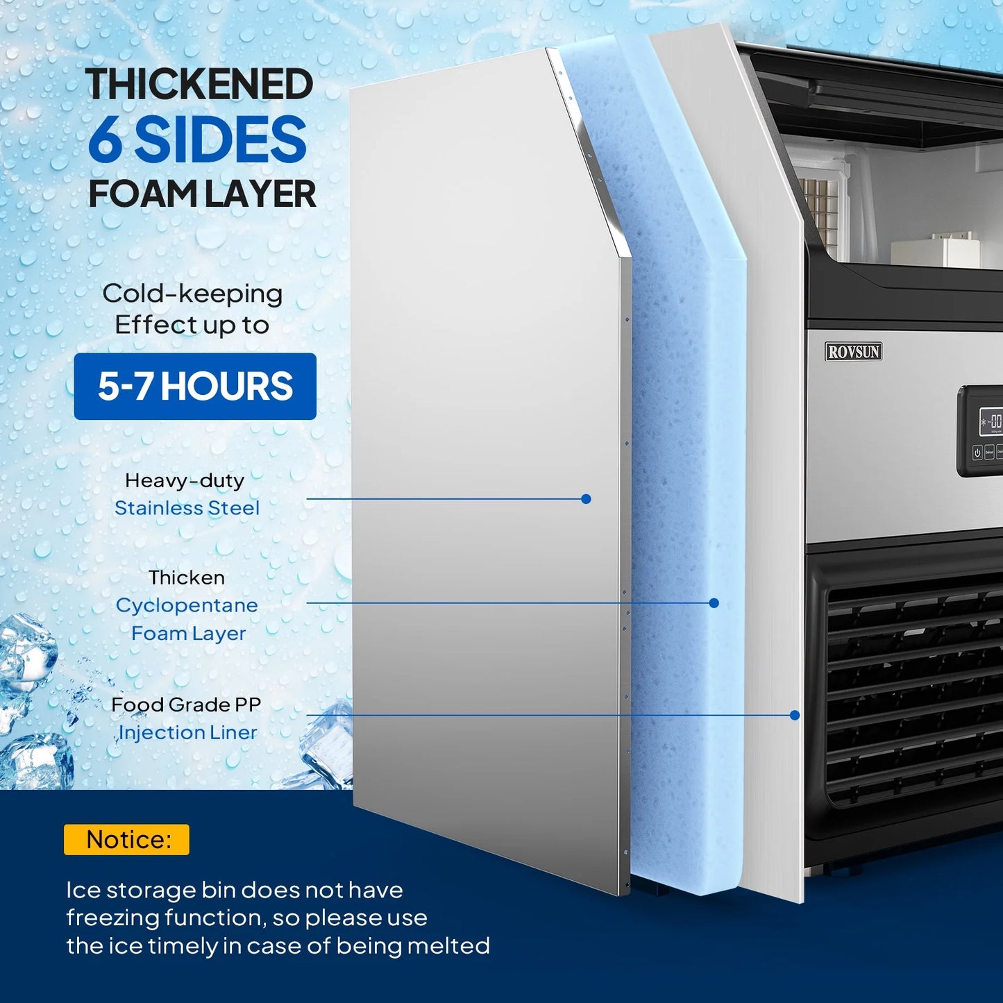 ROVSUN 440LBS/24H Commercial Ice Maker, Freestanding/Under Counter Industrial Ice Machine with Time Reservation, 77lbs Storage Bin, LED Panel & Water Filter for Home Office Restaurant Bar Cafe