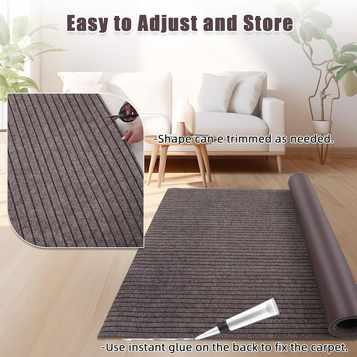 M optimized Marine Carpet, 6FT*23FT Boat Carpet Rugs,for Outdoor Patio Deck, Camping, TPR Non-Slide, Water-Proof, Stripe Brown