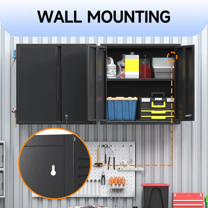 Topass Metal Wall Cabinet with LockGarage Storage Cabinet, Wall-Mounted Utility Cabinet with Adjustable Shelf & Locking Doors for Workshop, Laundry Room, or Home Office - Easy Assembly, Black