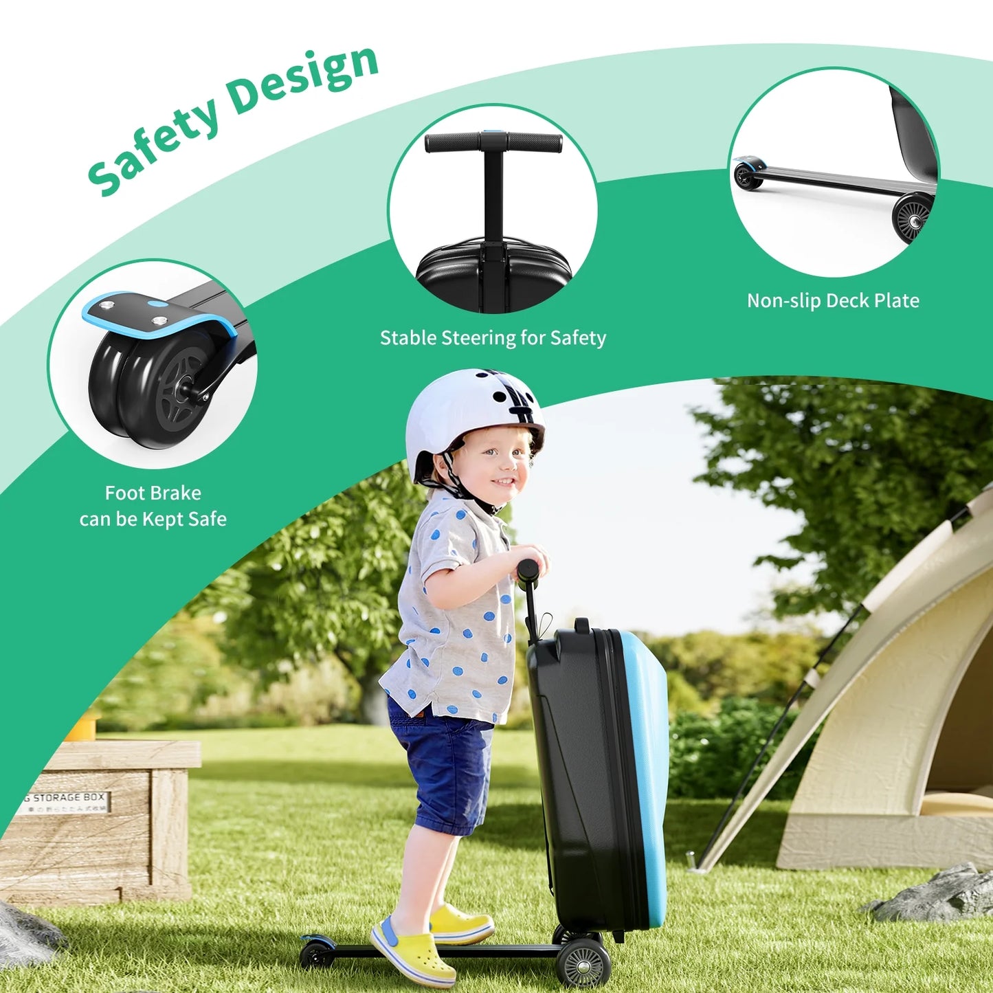 Muhub 2 in 1 Scooter Luggage for Kids and Adult,Foldable Ride on Luggage with Wheels,Light Blue