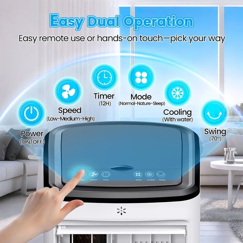 Windowless Air Conditioners, 4 In 1 Portable Swamp Cooler with 2 Water Tanks, Room Air Conditioner with 4 Ice Packs, Remote, 12H Timer, 3 Speeds 4 Modes, Ductless Cooler for Indoor Home Office
