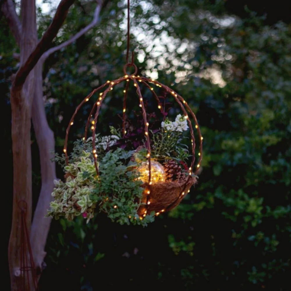 Artificial Christmas Hanging Basket,White LED String Lights Hanging Christmas Baskets, Christmas Hanging Planters with Pine Cones and Berries for Front Door Garden Patio