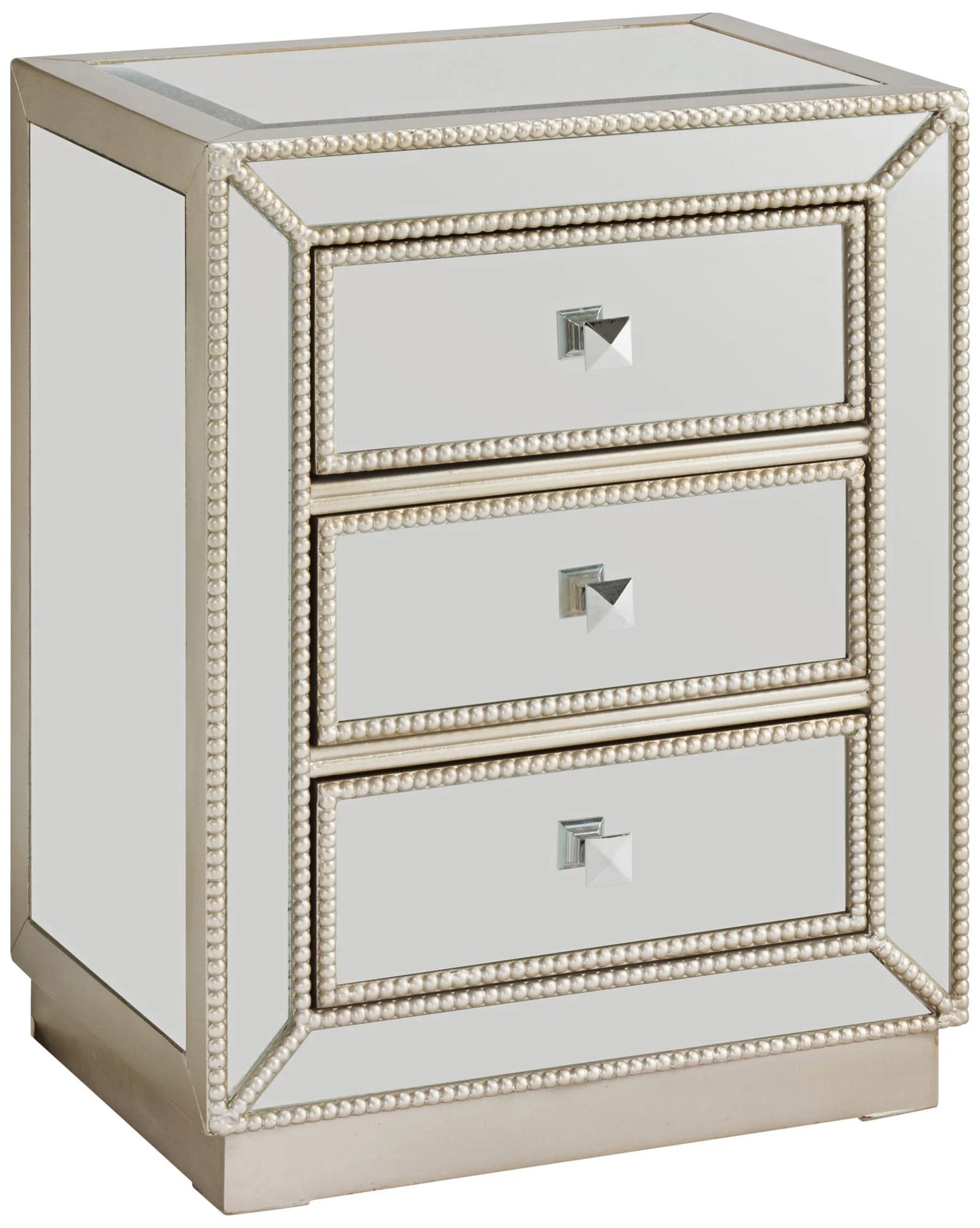 Coast to Coast Accents Modern Antique Silver Mirrored Rectangular Accent Table 20" x 15" with 3-Drawer for Living Room Bedroom