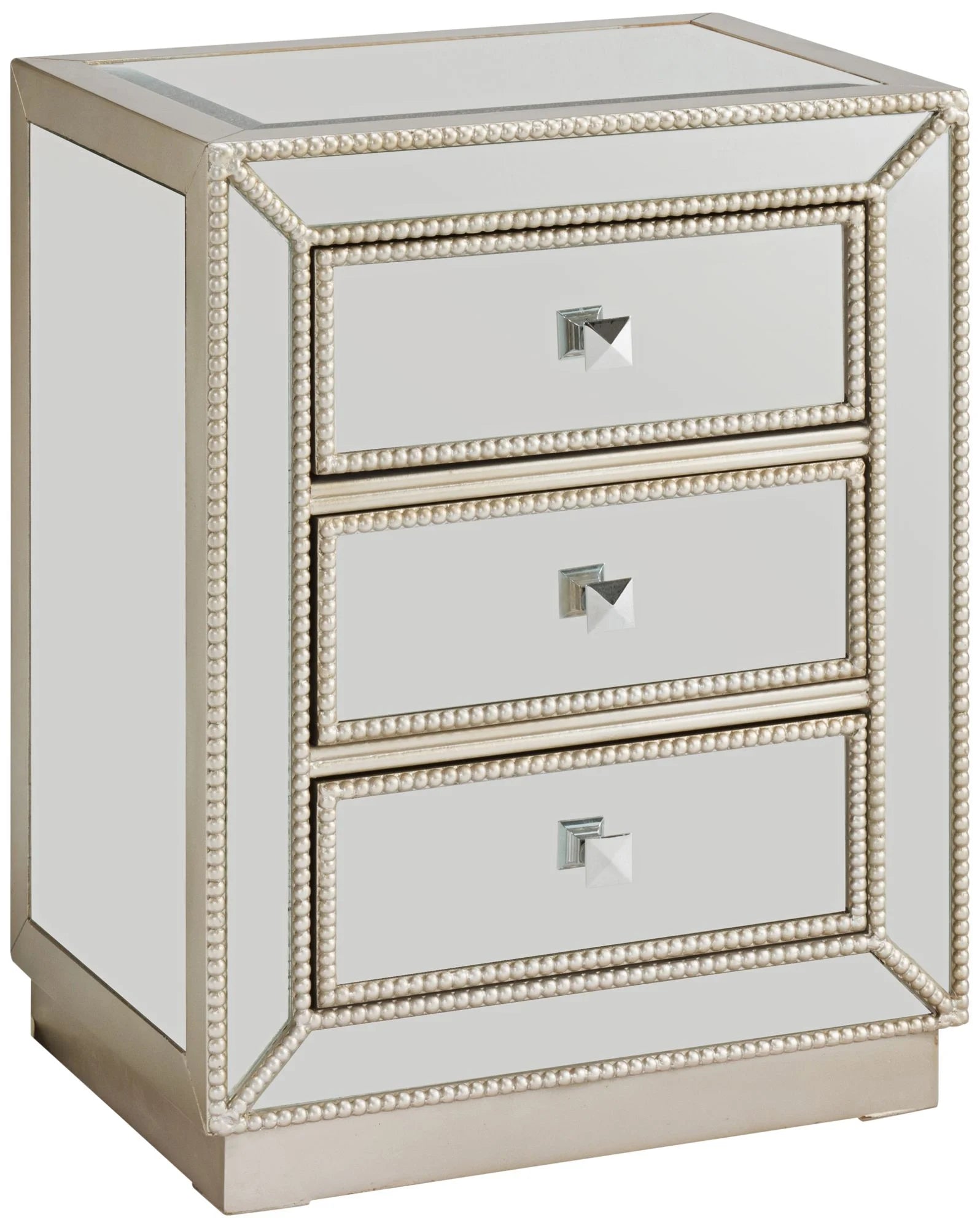 Coast to Coast Accents Modern Antique Silver Mirrored Rectangular Accent Table 20" x 15" with 3-Drawer for Living Room Bedroom