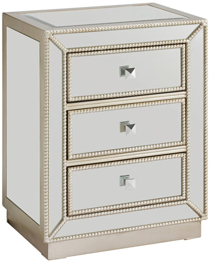 Coast to Coast Accents Modern Antique Silver Mirrored Rectangular Accent Table 20" x 15" with 3-Drawer for Living Room Bedroom